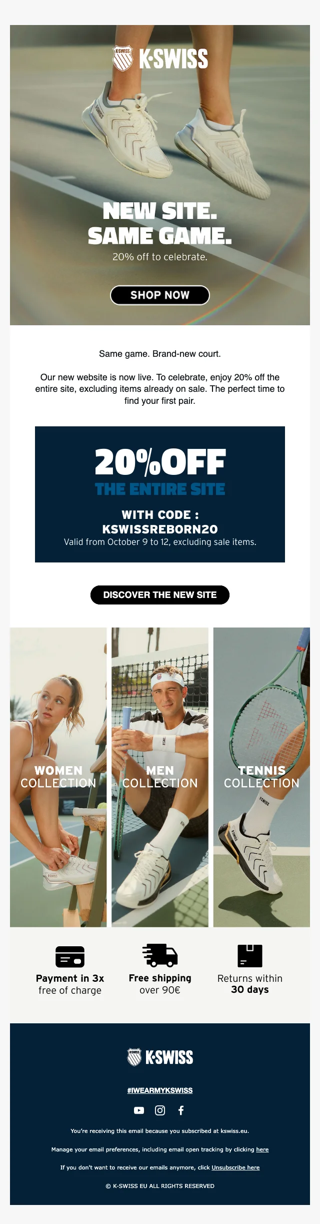 Bewijs van kortingscode - K Swiss - Kortingscode: 20% korting op het hele assortiment