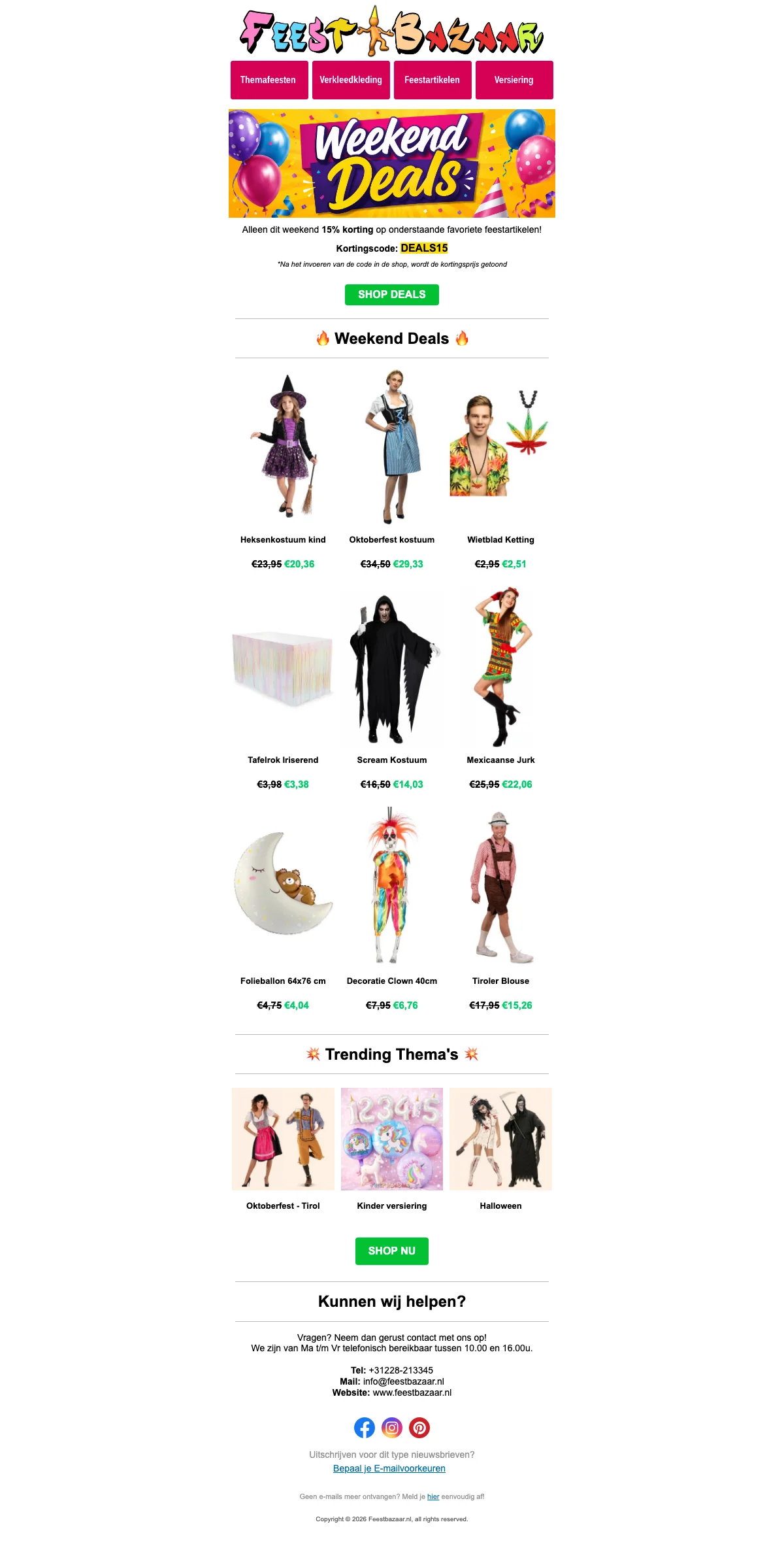 Bewijs van kortingscode - Feestbazaar - Kortingscode: [[15% korting]] op favoriete feestartikelen dit weekend