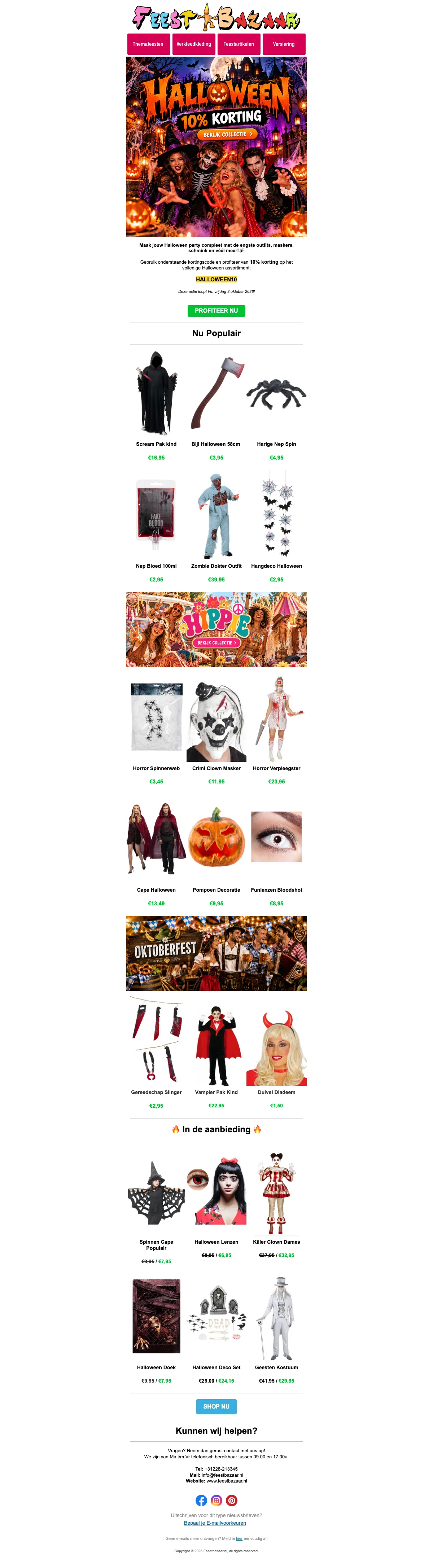 Bewijs van kortingscode - Feestbazaar - Kortingscode: [[10% korting]] op halloweenversiering en kostuums