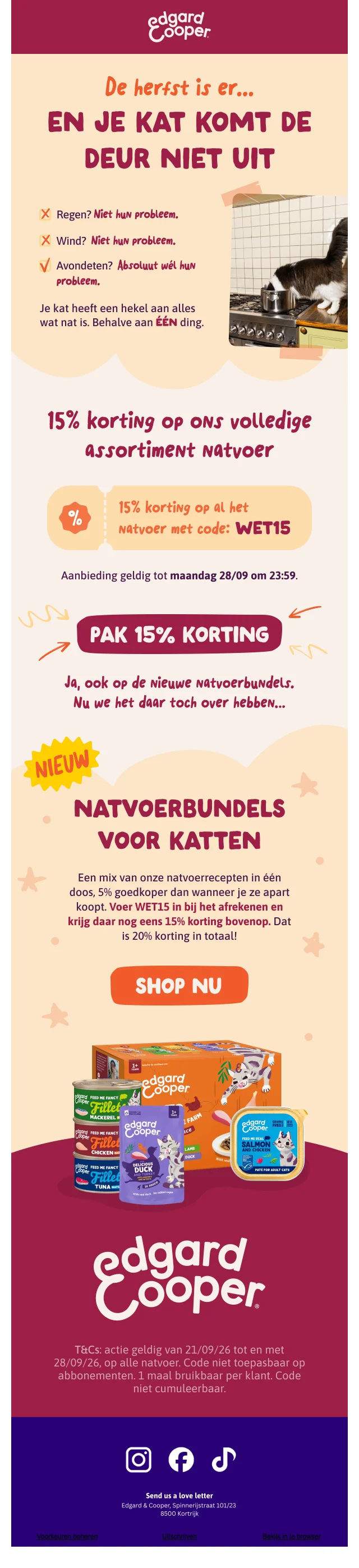 Bewijs van kortingscode - Edgard & Cooper - 15% korting op natvoer