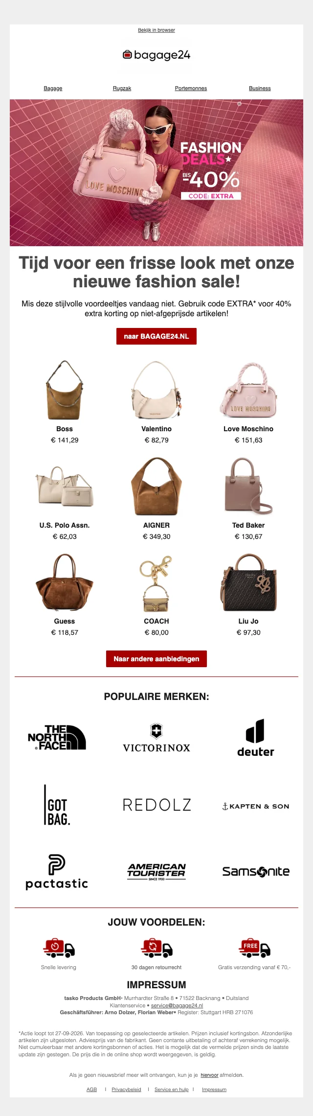 Bewijs van kortingscode - bagage24 - 40% korting op niet-afgeprijsde fashiondeals