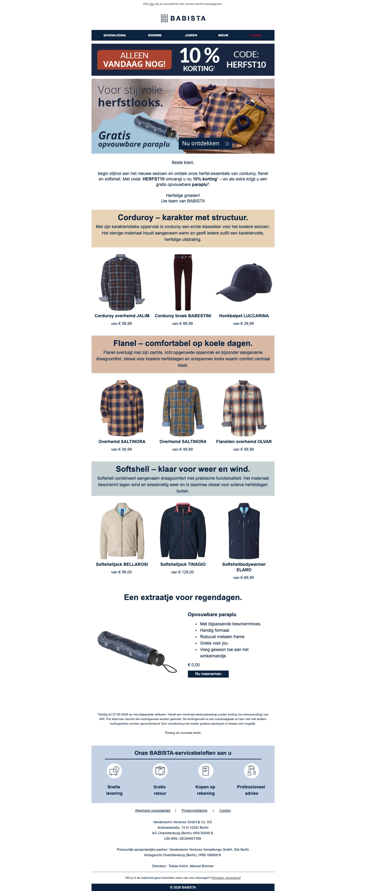 Bewijs van kortingscode - Babista - Kortingscode: [[10% korting]] op herfstkleding, gratis paraplu