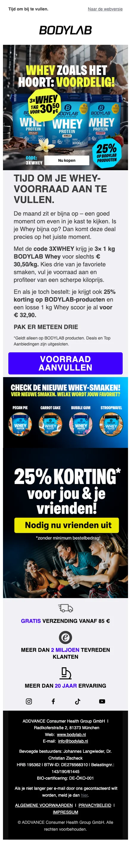 Bewijs van kortingscode - Bodylab - Kortingscode: [[25% korting]] op producten, whey vanaf €30,50/kg