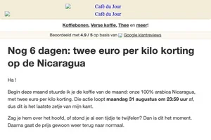 Nog 6 dagen twee euro per kilo korting op de Nicaragua ☕