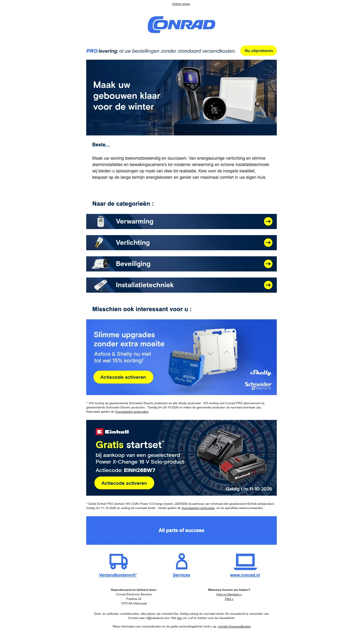 Bewijs van kortingscode - Conrad - Kortingscode: gratis startset bij geselecteerde Einhell Power X-Change