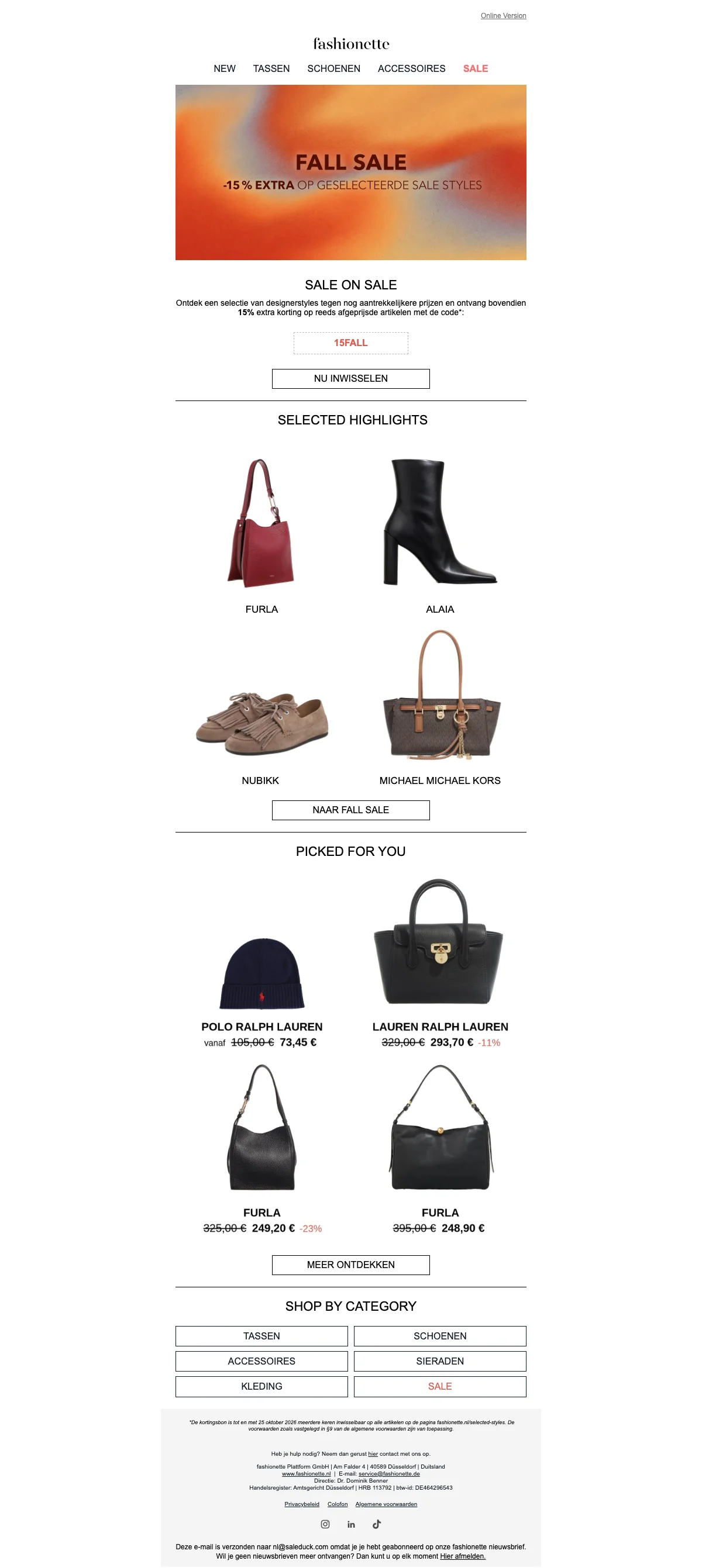Bewijs van kortingscode - Fashionette - Kortingscode: 15% extra korting op geselecteerde sale artikelen