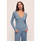 Pointelle V Neck Henley