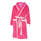 badjas dames fuchsia-wit fleece met capuchon