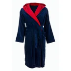 badjas heren marineblauw-rood katoen met capuchon