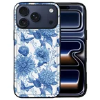 iPhone 18 Pro hoesje Flowers Blue met zwarte rand
